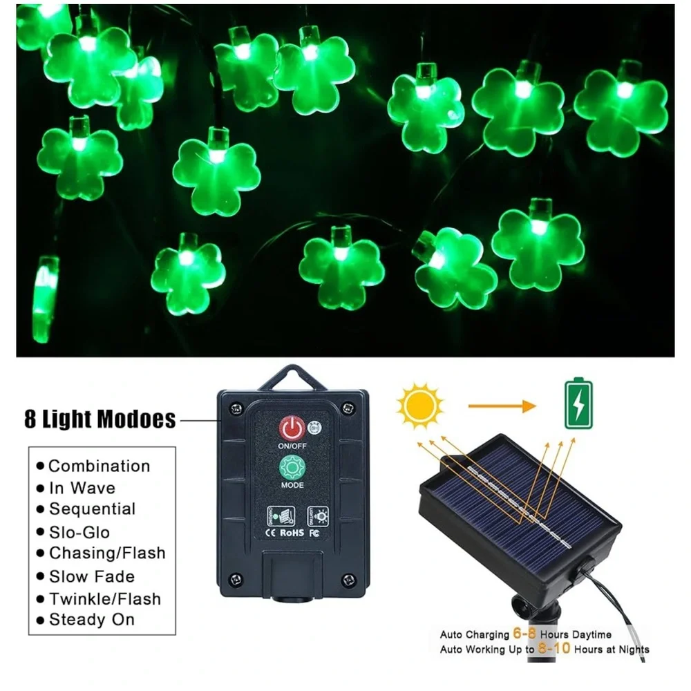 St Patricks Day Lights 26.4 FT 40 LED Solar, 8 Light Modes, Waterproof